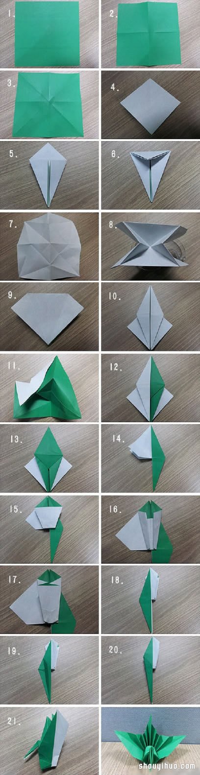 这款比较特别的立体千纸鹤的折纸方法步骤,请参考下面的详细图解教程