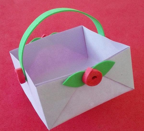 手工折纸作品 童年小篮子折纸步骤教程