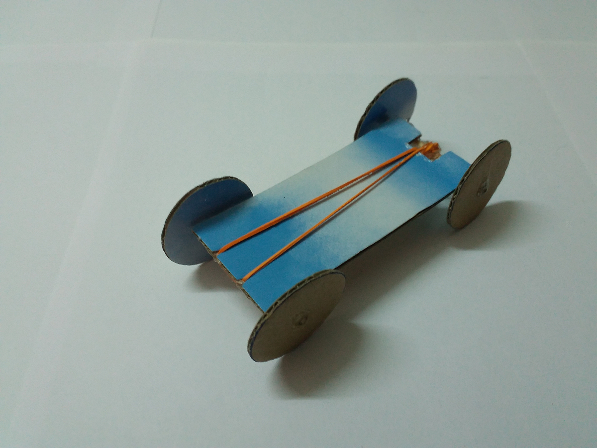 手工橡皮筋动力纸板车图片