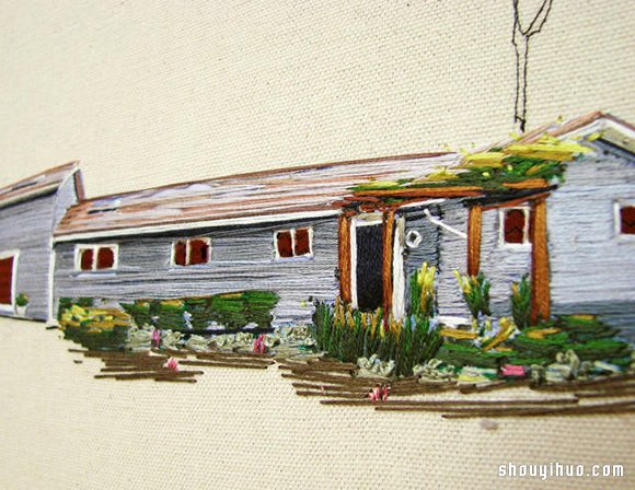 Stephanie K Clark刺绣画 勾勒出美好小屋 